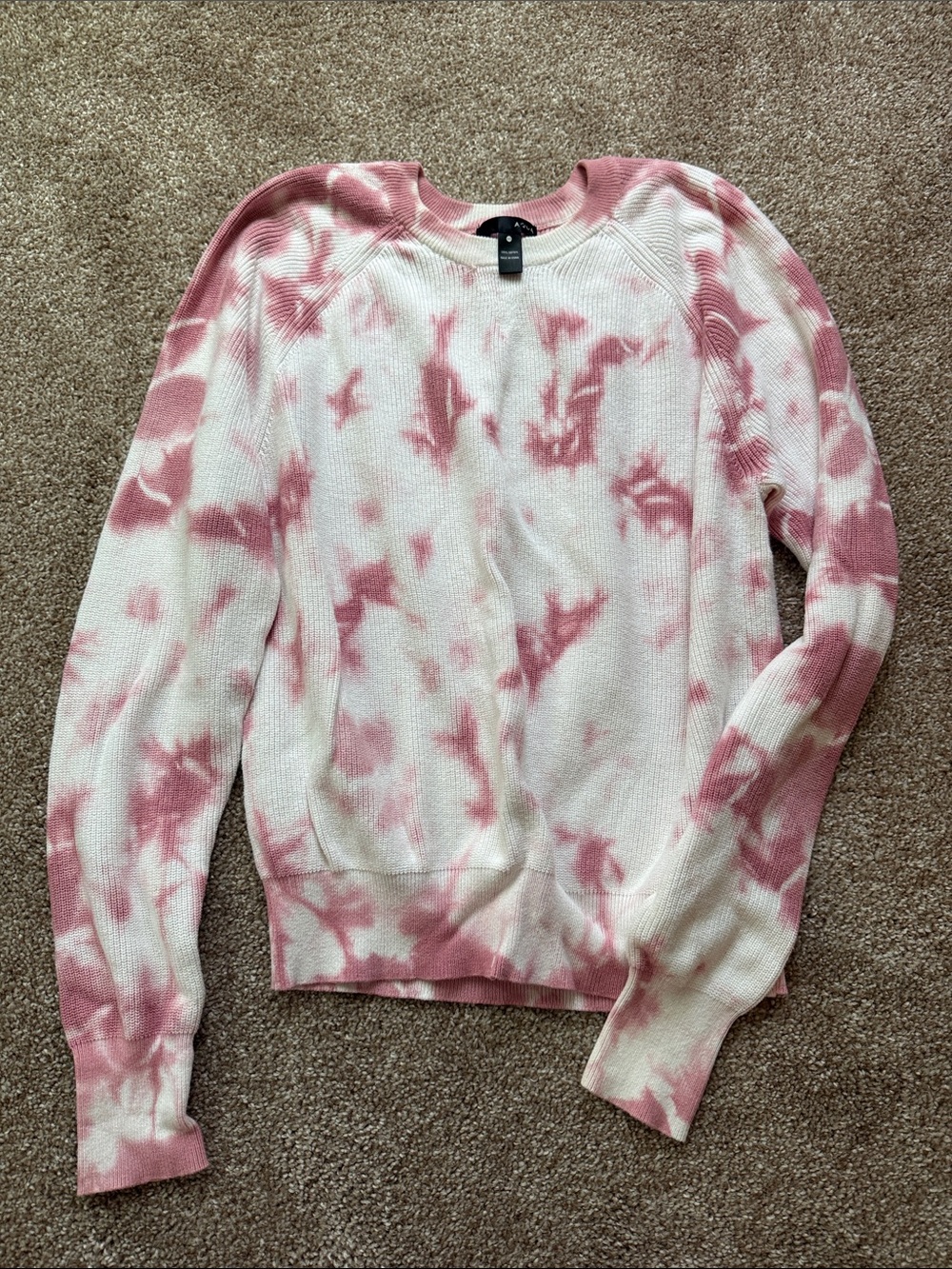 Aqua Pink and White Tie-Dye Crewneck Sweater